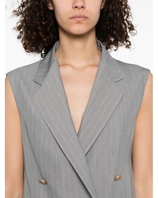 Tagliatore Gray Tailored Sleeveless Blazer With-Tone Buttons
