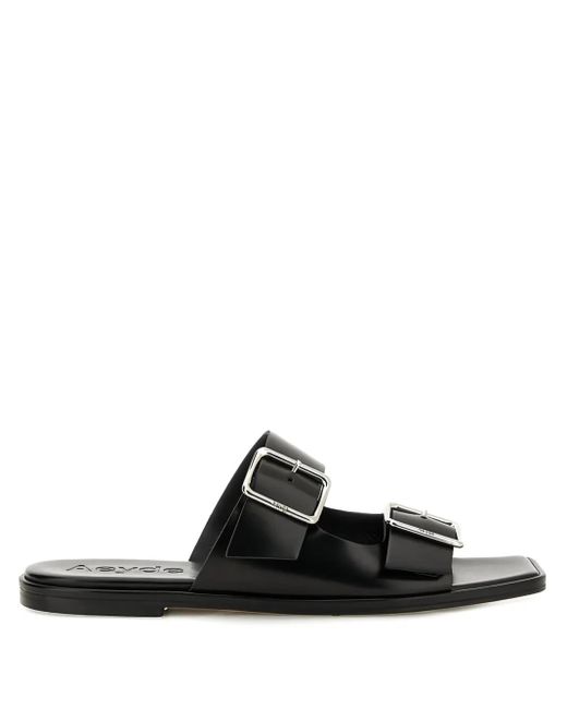 Aeyde Black Tonya Double-Buckle Leather Sandals