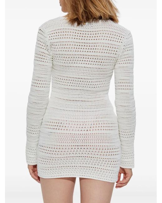 Amiri White Open-Knit Long-Sleeve Dress