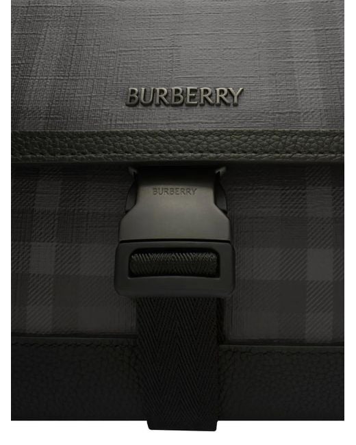 Burberry Black City Check Messenger Bag for men