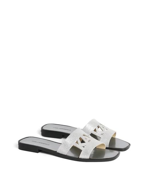 Karl Lagerfeld White Glitter-Effect Slides