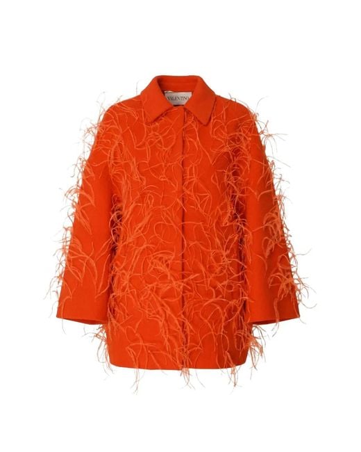 Valentino Garavani Orange Feather-Embellished Coat