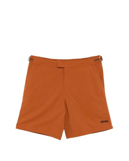 Zegna Brown Buckle-Fastening Swim Shorts for men