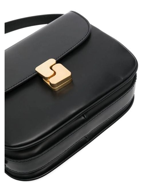 Soeur Black Leather Shoulder Bag