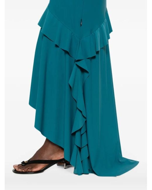 Love Moschino Blue Ruffled Long-Sleeve Asymmetric Dress