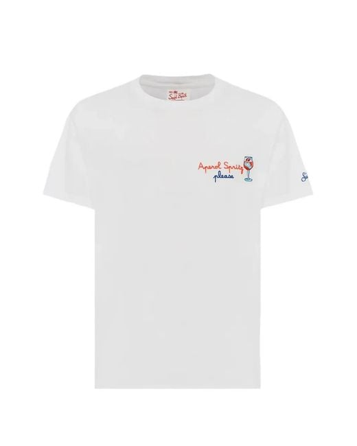 Mc2 Saint Barth White X Aperol Portofino T-Shirt À Broderies for men