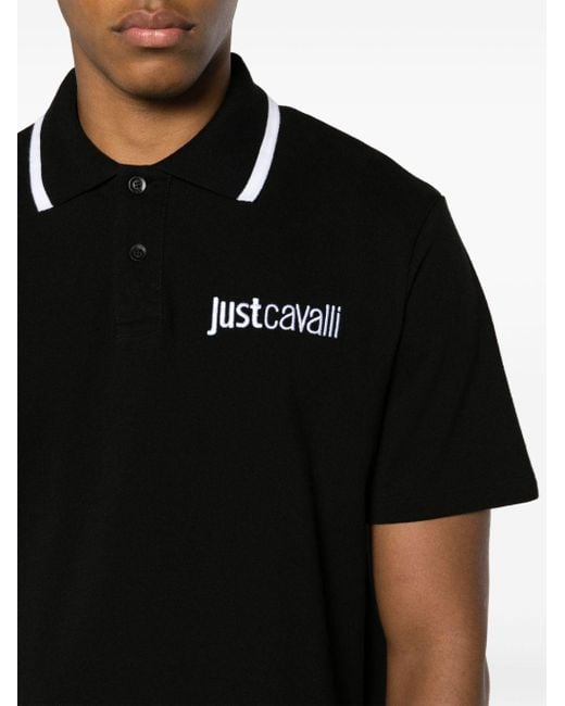 Polo en piqué à logo brodé Just Cavalli pour homme en coloris Black