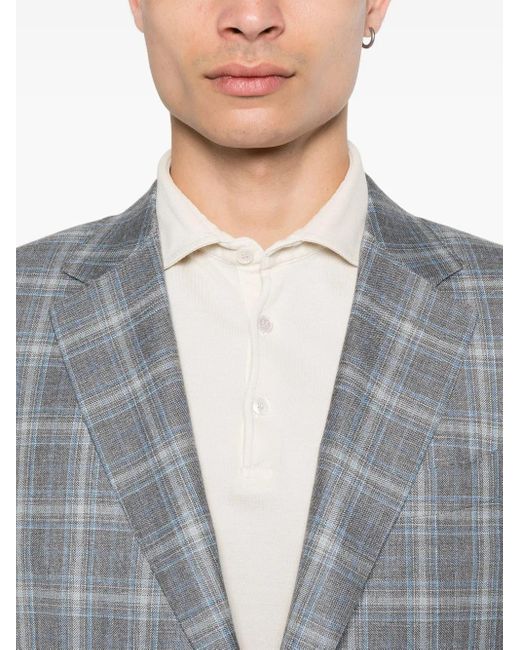 Canali Gray Tartan-Pattern Blazer for men