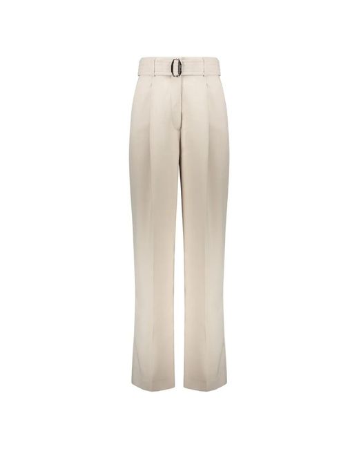 Moorer White Belted Pleated Trousers