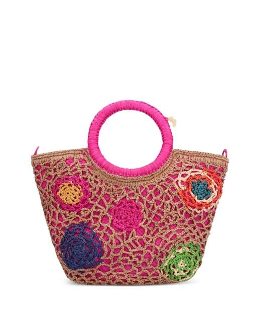 MADE FOR A WOMAN Pink Daddy Fleurs Raffia Tote Bag