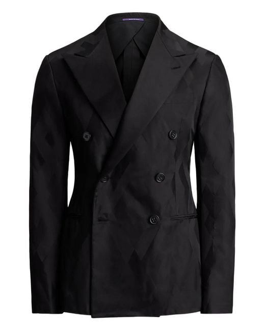 Ralph Lauren Black Double-Breasted Geometric-Pattern Blazer for men