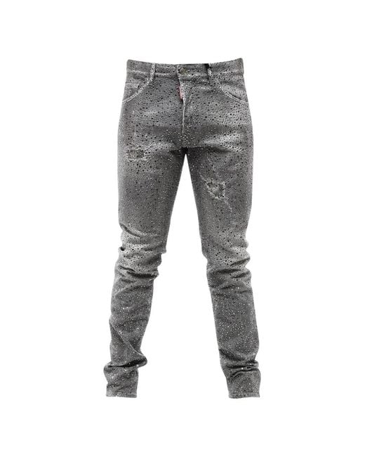 DSquared² Gray Cool Guy Stud-Embellished Distressed Jeans for men