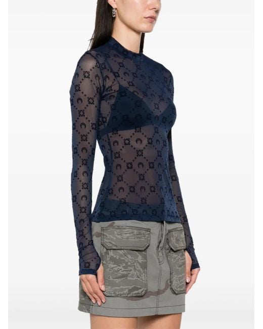 Marine Serre Moonogram Mesh Longsleeved Top in Blue | Lyst