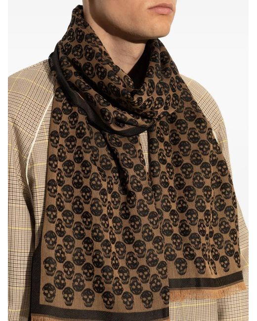 メンズ Alexander McQueen スカル スカーフ Brown