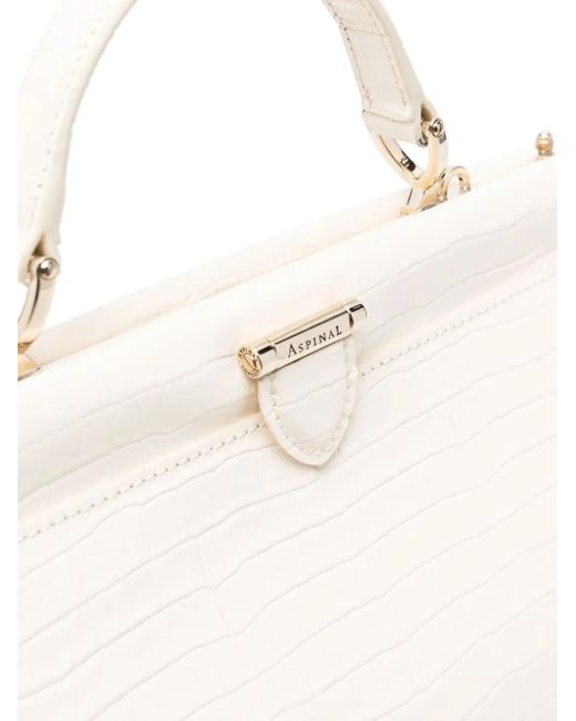 Aspinal White Florence Frame Crocodile Embossed Bag