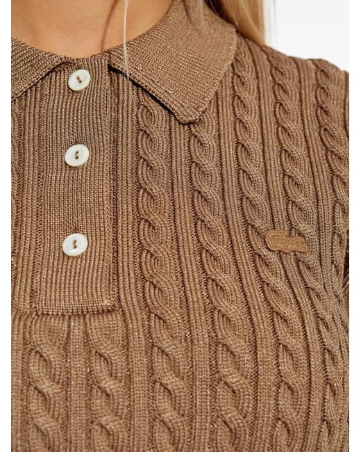 Lacoste Brown Cable-Knit Polo Shirt