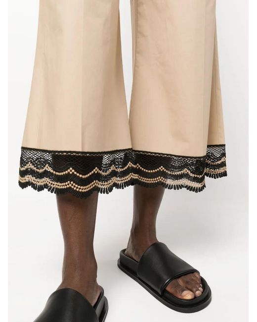 Twinset Natural Lace-Trim Wide-Leg Trousers