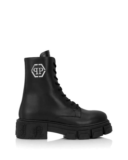 Philipp Plein Black Lace-Up Boots Gothic Plein