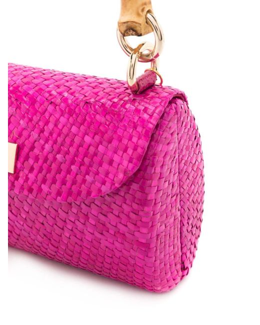 Serpui Pink Melissa Interwoven Straw Clutch Bag
