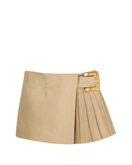 Balmain Natural Belt Pleated Mini Skirt