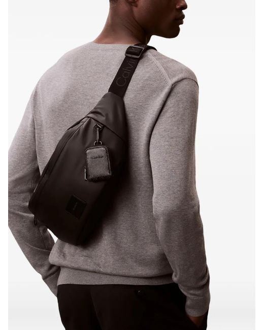 Calvin Klein Gray Logo-Strap Messenger Bag for men