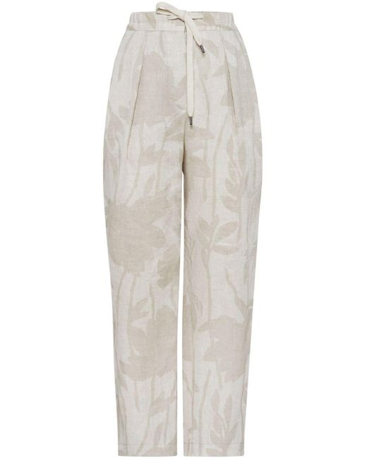 Pantalones de vestir con motivo floral Brunello Cucinelli de color White