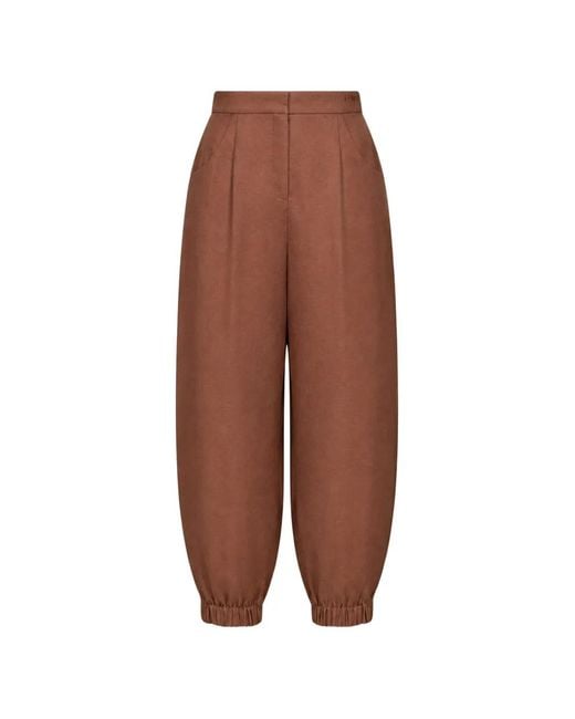 Fendi Brown Pleated Elasticated-Cuff Trousers