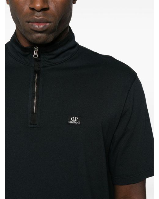 C P Company Black Logo-patch Piqué Polo Shirt for men