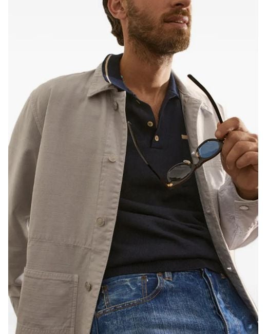 Fortela Blue Herrison Contrast-Collar Cotton Polo Shirt for men