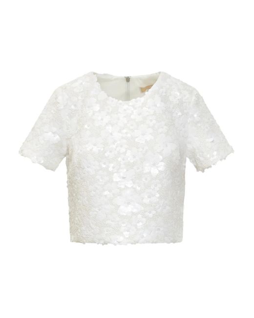 MICHAEL Michael Kors White Sequin-Floral Crop Top