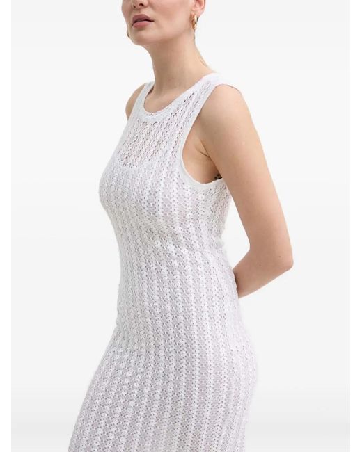 Pinko White Openwork Sleeveless Midi Dress