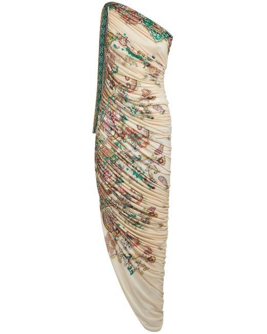 Etro Metallic Single-Shoulder Maxi Dress