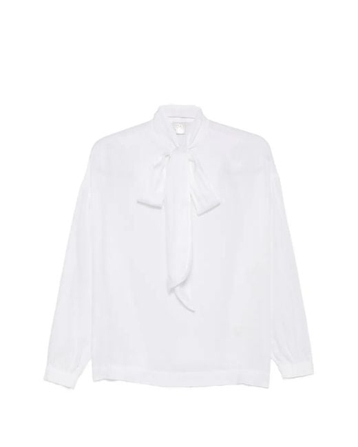 19.61 MILANO White Pussy-Bow Long-Sleeve Blouse