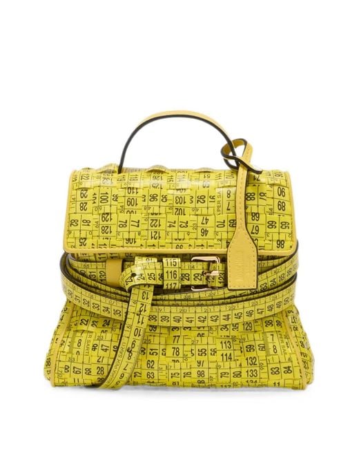 Moschino Yellow Tape-Measure-Print Buckled Tote Bag