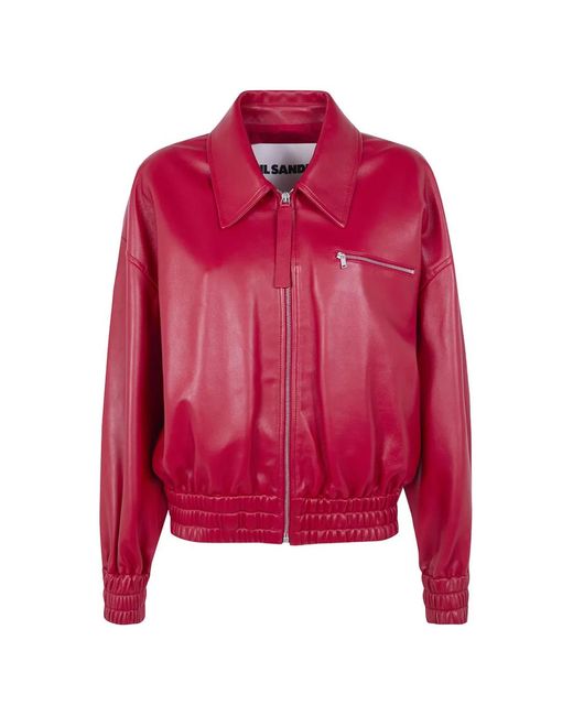 Jil Sander レディース レッド ジップアップ レザージャケット