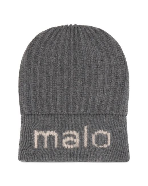 Malo Gray Ribbed Logo Beanie Hat