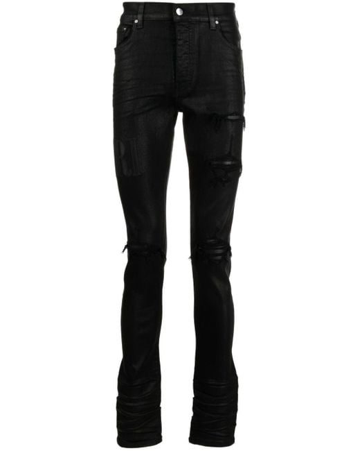 Amiri Schmale Distressed-Jeans mit Logo-Stickerei in Black für Herren