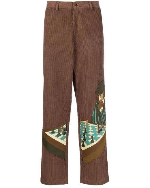 Kidsuper Brown Chess Patchwork Corduroy Trousers for men