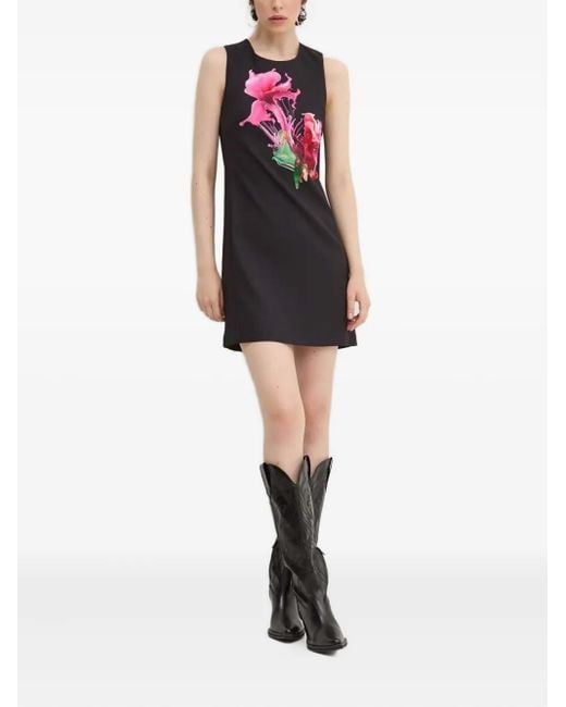 Desigual Black Sleeveless Floral-Print Mini Dress