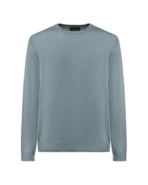 Zanone Blue Flexwool Crew-Neck Fine-Knit Top for men
