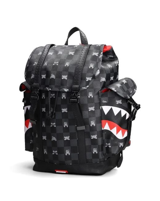 Sprayground Gray Check-Pattern Shark-Mouth Backpack for men