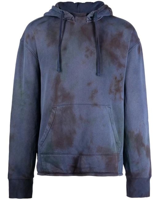 Stain Shade Blue Tie-Dye Drawstring Cotton Hood for men