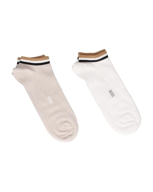 Boss White Stripe-Detail Ankle Socks (Pack Of Two) for men