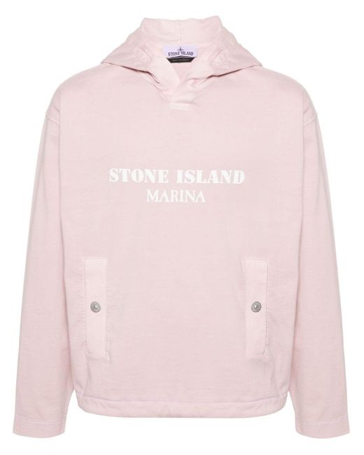 Stone Island Pink Logo-print Cotton Hoodie for men