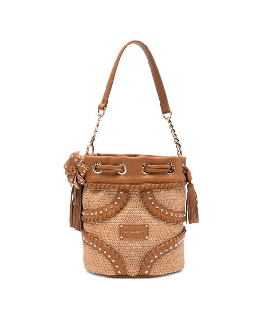La Carrie Brown La Plage Stud-Embellished Bucket Bag