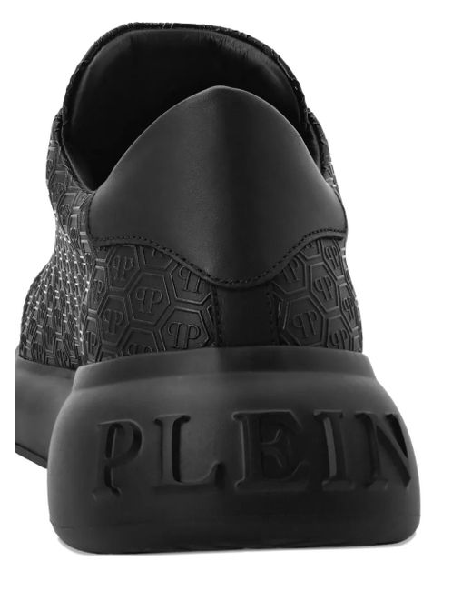 Philipp Plein Black Monogram-Embossed Leather Sneakers