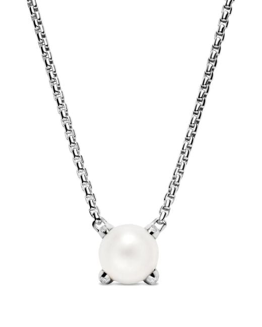 David Yurman Metallic Sterling Diamond And Pearl Necklace