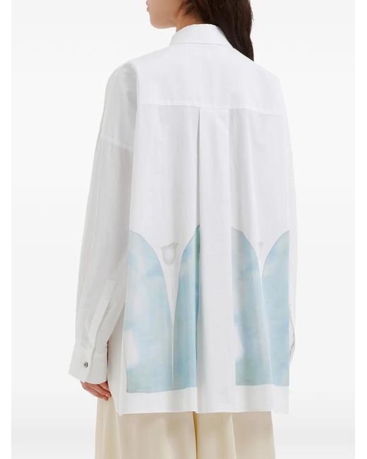 Enfold Blue Graphic-Print Button-Down Shirt