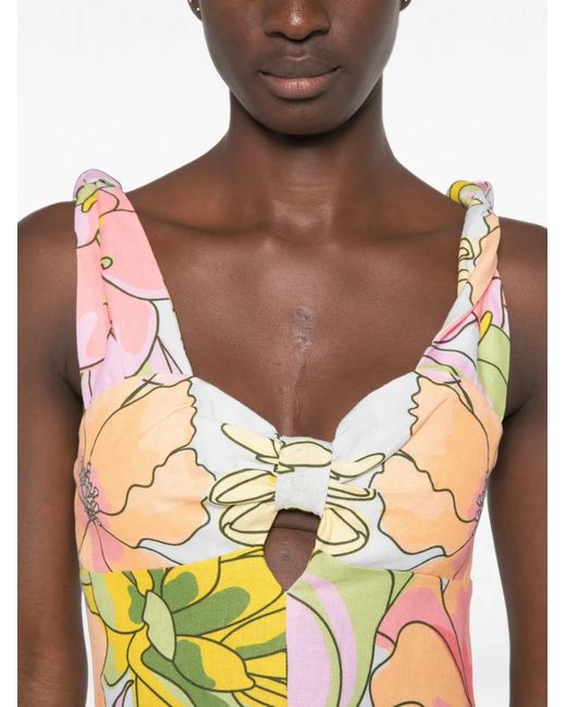 Farm Rio White Floral-Print Cut-Out Mini Dress