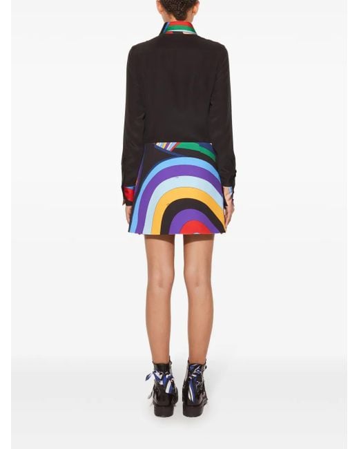 Emilio Pucci Black Abstract-Print Trim Silk Shirt